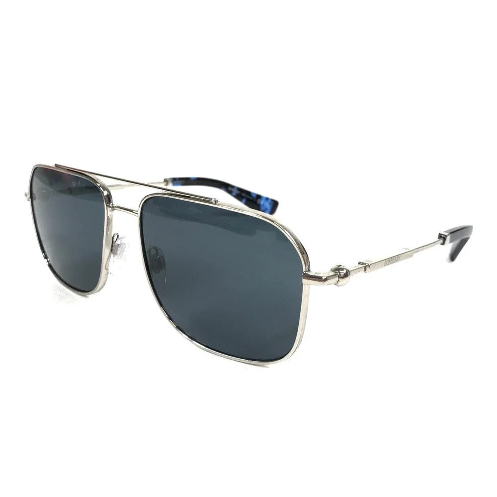 Burberry Sunglasses B3159 1005/87 Polished Silver Aviators with Gray Lenses